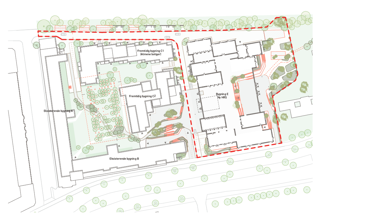 Arkitekt tegning af det nye skolebyggeri