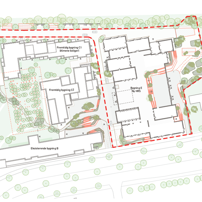 Arkitekt tegning af det nye skolebyggeri